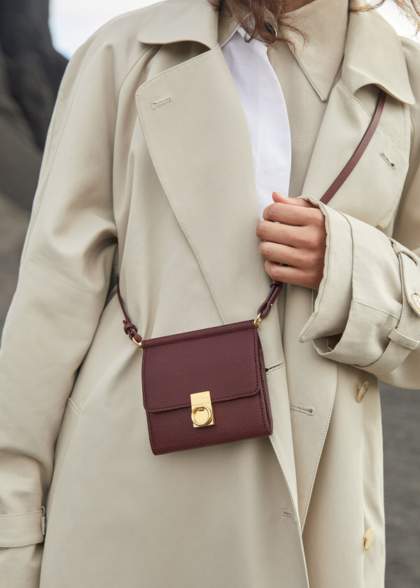 Edition Textured Burgundy Polene Numéro Sept Crossbody Wallet | SN-PLN364843