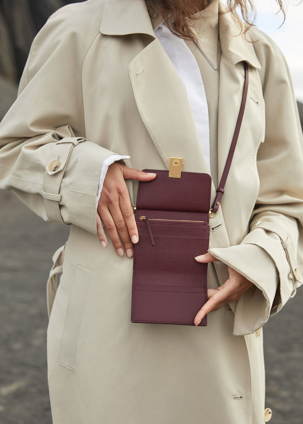 Edition Textured Burgundy Polene Numéro Sept Crossbody Wallet | SN-PLN364843